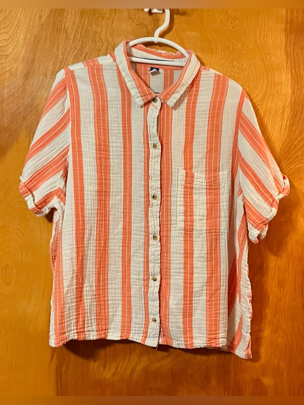 Old Navy Pink/White Striped Button-Up Shirt 100% Cotton Size XXL Tall